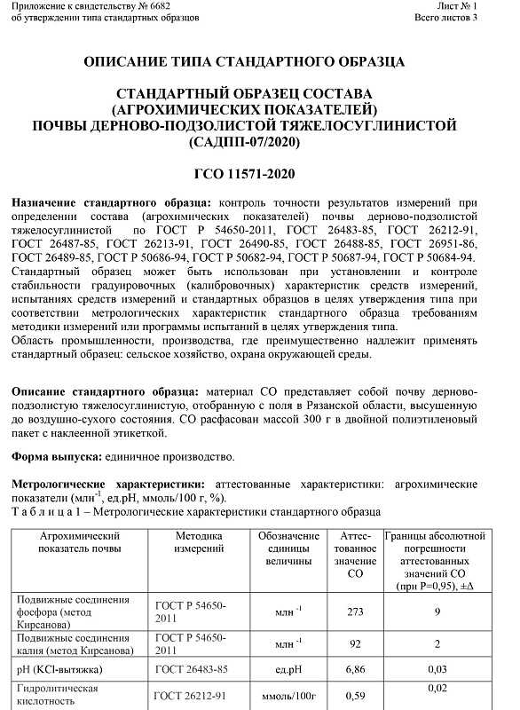 Стандартный образец состава(агрохимических показателей)почвы дерново-подзолистой тяжелосуглинистой (САДПП-07/2020)